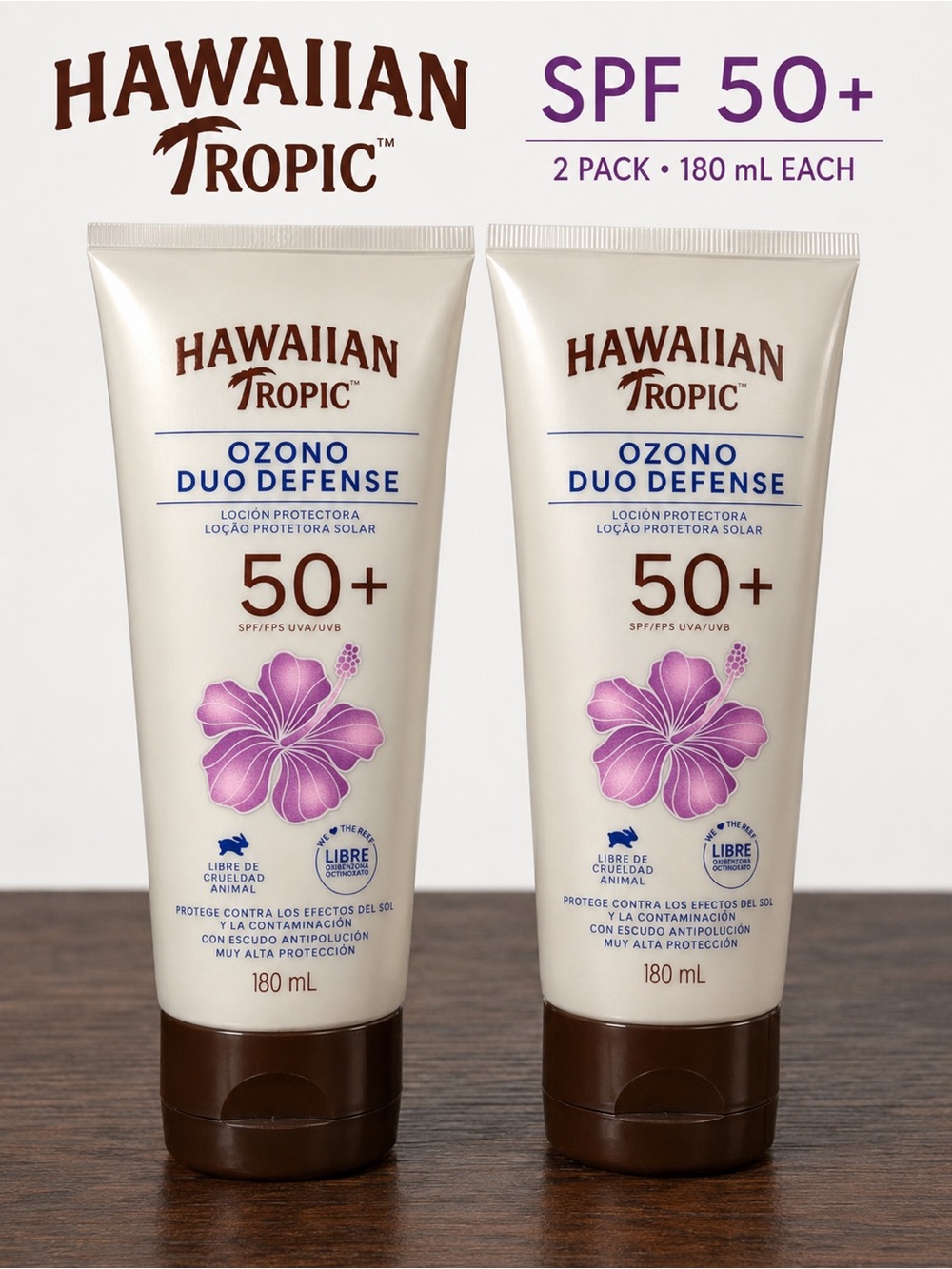 Hawaiian Tropic Ozono Duo Defense SPF 50+ Sunscreen Lot of 2 New 180mL